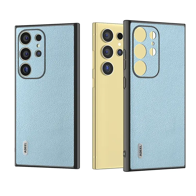 For Samsung Galaxy S24 Ultra 5G ABEEL Black Edge Genuine Leather Mino Phone Case(Blue)