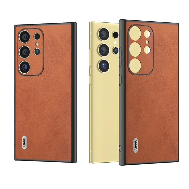 For Samsung Galaxy S24 Ultra 5G ABEEL Black Edge Two-color Calf Texture PU Phone Case(Brown)