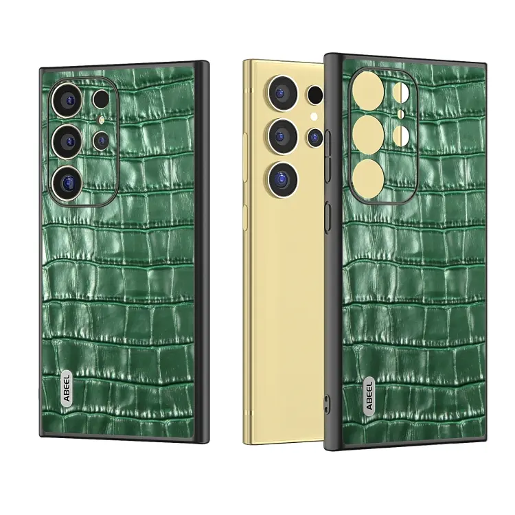 For Samsung Galaxy S24 Ultra 5G ABEEL Crocodile Texture Genuine Leather Phone Case(Green)