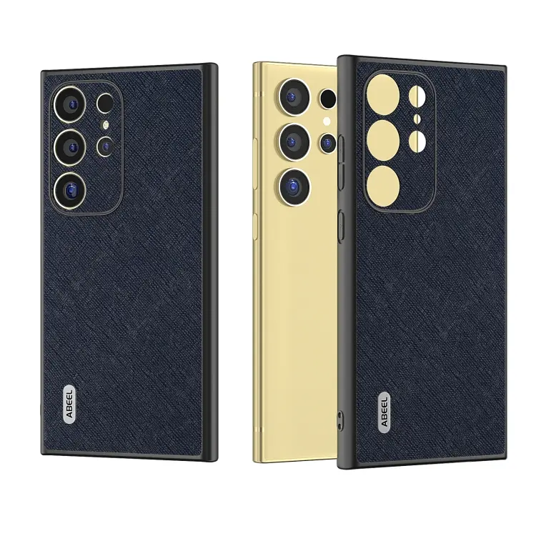 For Samsung Galaxy S24 Ultra 5G ABEEL Cross Texture Genuine Leather Phone Case(Blue)