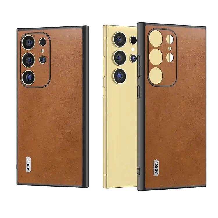 For Samsung Galaxy S24 Ultra 5G ABEEL Dual Color Cowhide Texture PU Phone Case(Brown)