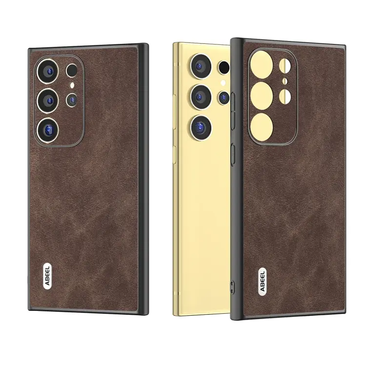 For Samsung Galaxy S24 Ultra 5G ABEEL Elegant Series PU Leather Black Edge Phone Case(Coffee)