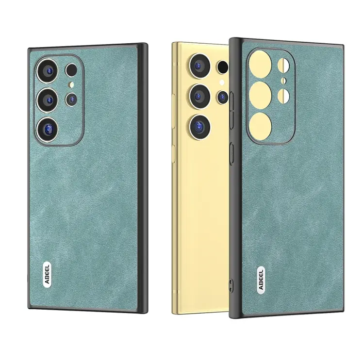 For Samsung Galaxy S24 Ultra 5G ABEEL Elegant Series PU Leather Black Edge Phone Case(Light Blue)