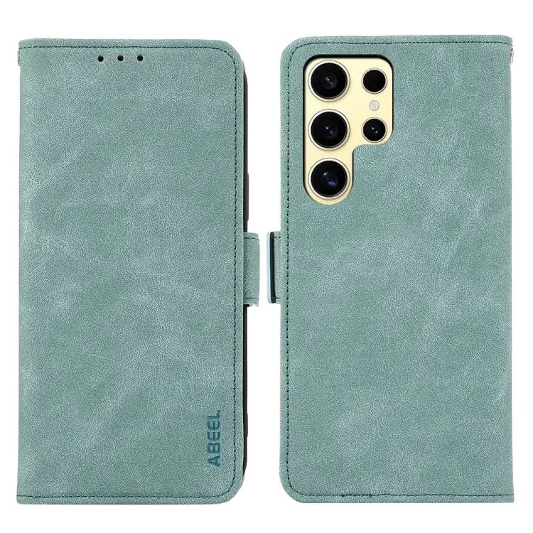 For Samsung Galaxy S24 Ultra 5G ABEEL Frosted Magnetic RFID Leather Phone Case(Cyan)