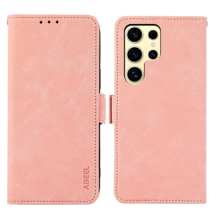 For Samsung Galaxy S24 Ultra 5G ABEEL Frosted Magnetic RFID Leather Phone Case(Pink)