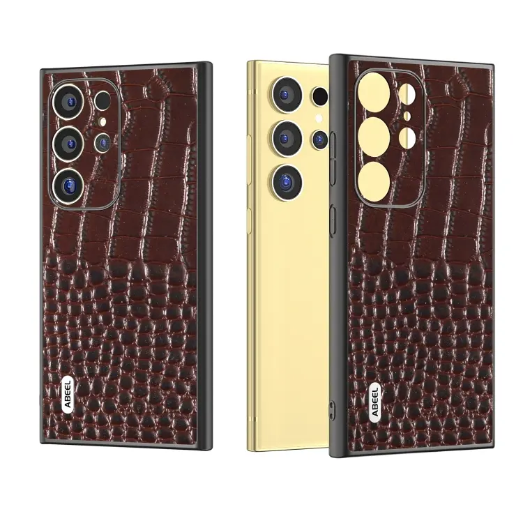 For Samsung Galaxy S24 Ultra 5G ABEEL Genuine Leather Crocodile Pattern Phone Case(Coffee)