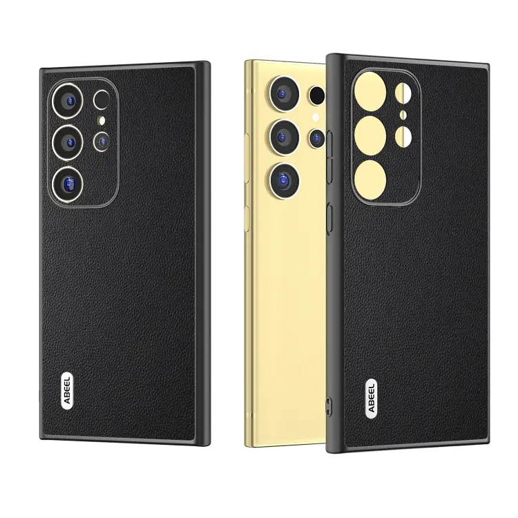 For Samsung Galaxy S24 Ultra 5G ABEEL Genuine Leather Elegant Black Edge Phone Case(Black)