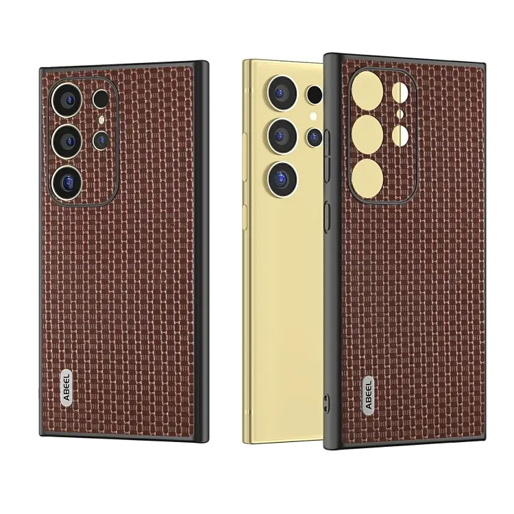 For Samsung Galaxy S24 Ultra 5G ABEEL Genuine Leather Luxury Black Edge Phone Case(Coffee)