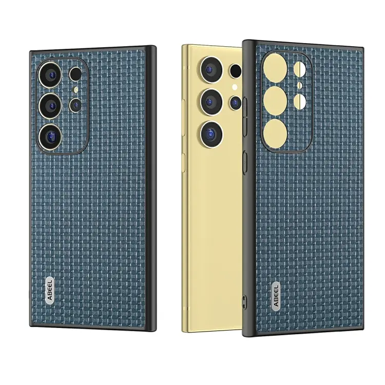 For Samsung Galaxy S24 Ultra 5G ABEEL Genuine Leather Luxury Black Edge Phone Case(Royal Blue)