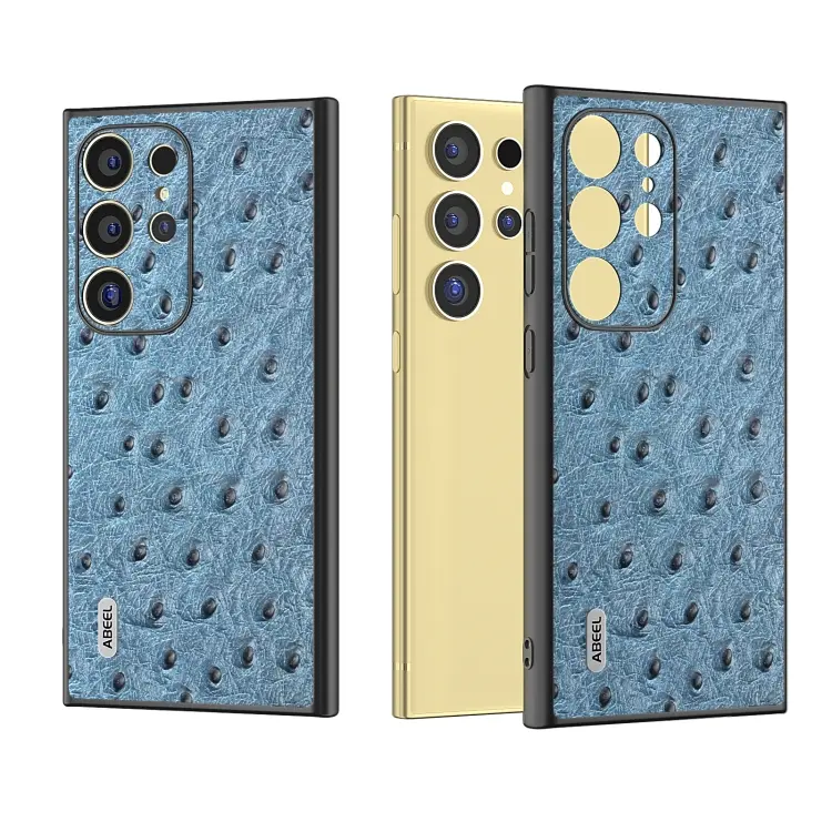 For Samsung Galaxy S24 Ultra 5G ABEEL Genuine Leather Ostrich Texture Phone Case(Blue)