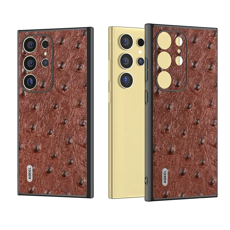 For Samsung Galaxy S24 Ultra 5G ABEEL Genuine Leather Ostrich Texture Phone Case(Coffee)