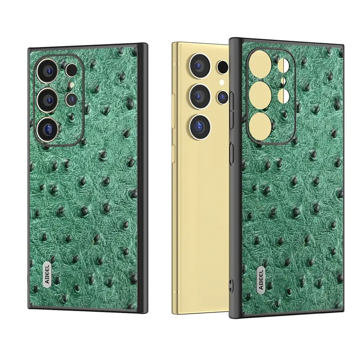 For Samsung Galaxy S24 Ultra 5G ABEEL Genuine Leather Ostrich Texture Phone Case(Green)
