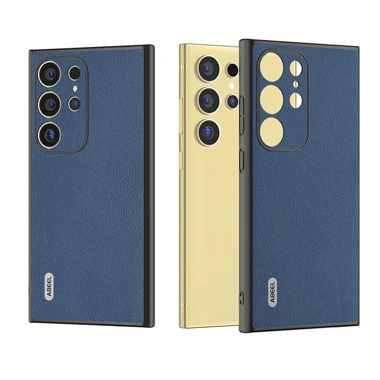 For Samsung Galaxy S24 Ultra 5G ABEEL Genuine Leather + PC Litchi Texture Phone Case(Blue)