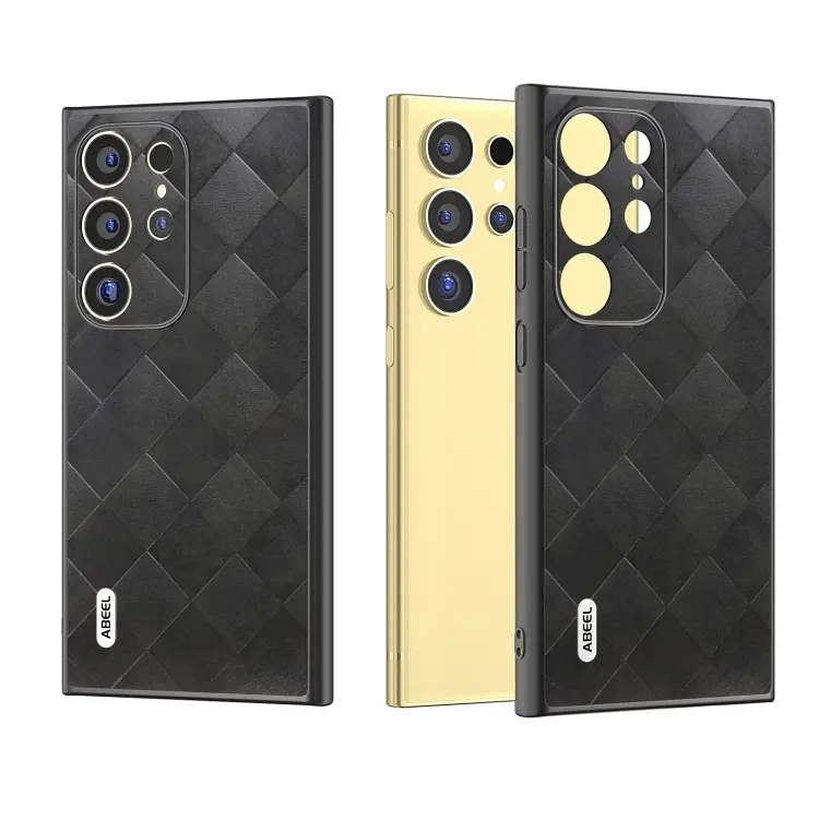 For Samsung Galaxy S24 Ultra 5G ABEEL Weave Plaid PU Phone Case(Black)