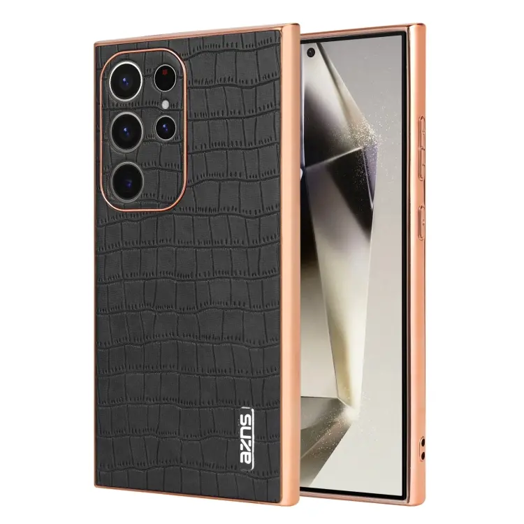 For Samsung Galaxy S24 Ultra 5G AZNS Electroplated Frame Crocodile Texture Full Coverage Phone Case(Black)
