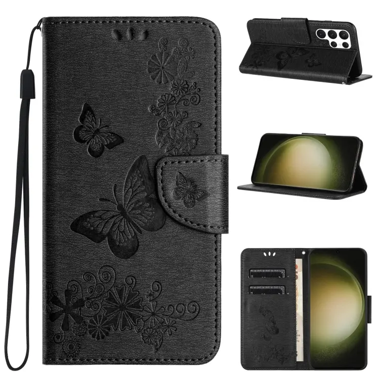 For Samsung Galaxy S24 Ultra 5G Butterfly Embossed Flip Leather Phone Case(Black)