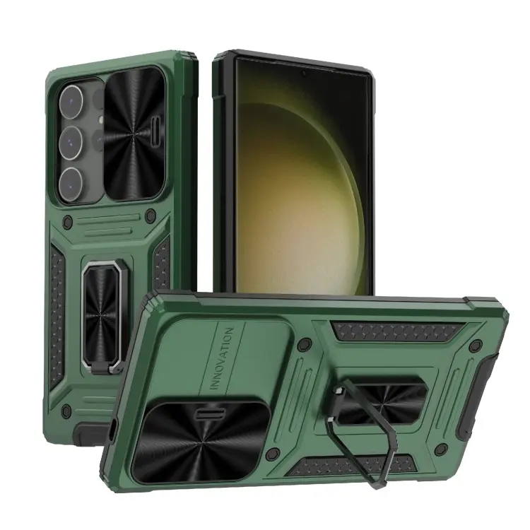 For Samsung Galaxy S24 Ultra 5G Camshield Robot TPU Hybrid PC Phone Case(Green)