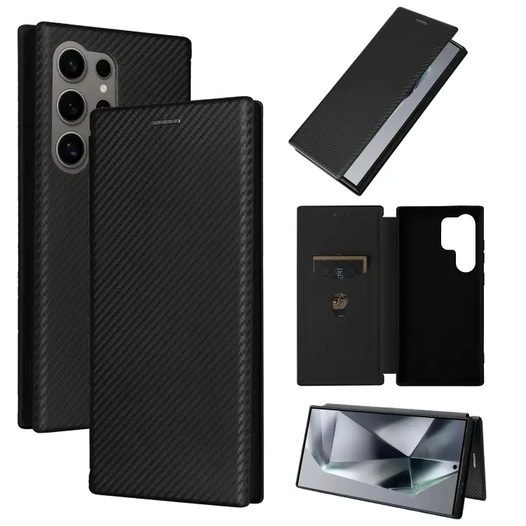 For Samsung Galaxy S24 Ultra 5G Carbon Fiber Texture Flip Leather Phone Case(Black)