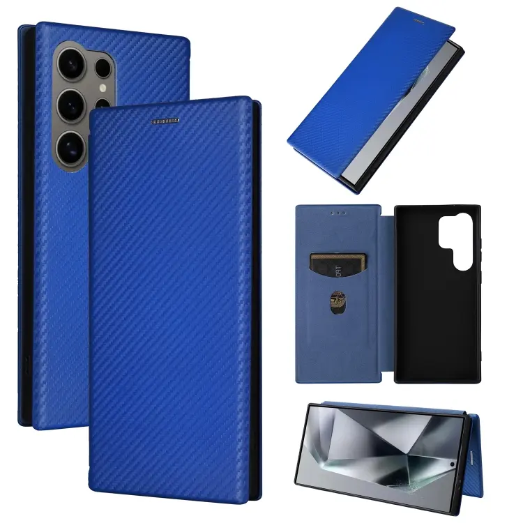 For Samsung Galaxy S24 Ultra 5G Carbon Fiber Texture Flip Leather Phone Case(Blue)