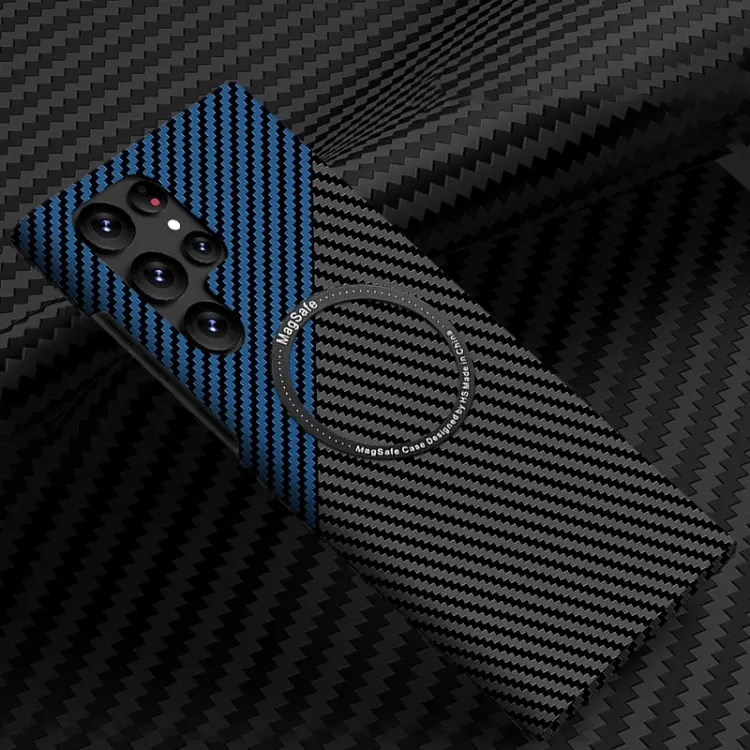 For Samsung Galaxy S24 Ultra 5G Carbon Fiber Texture MagSafe Magnetic Phone Case(Black Blue)