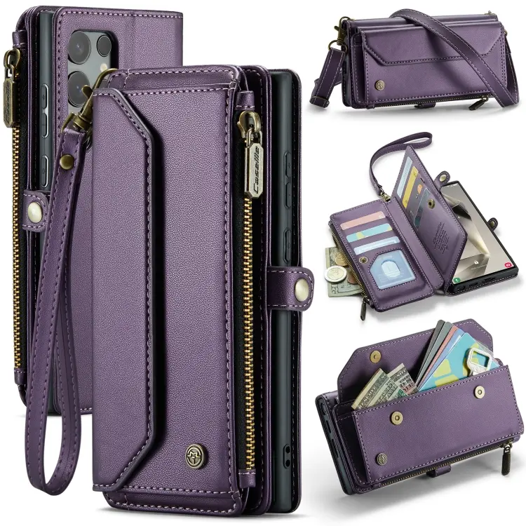 For Samsung Galaxy S24 Ultra 5G CaseMe C36 Card Slots Zipper Wallet RFID Anti-theft Leather Phone Case(Purple)