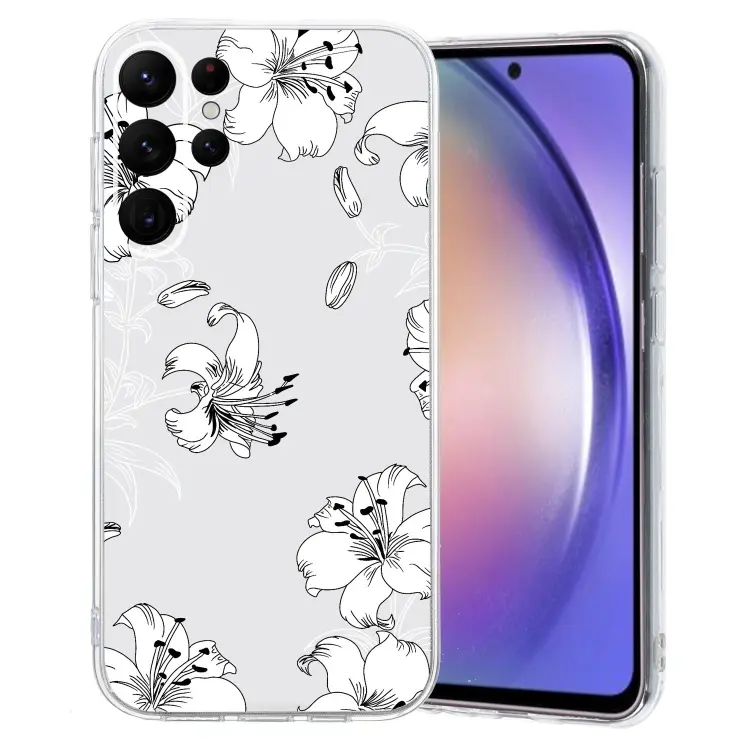 For Samsung Galaxy S24 Ultra 5G Colored Drawing Pattern Transparent TPU Phone Case(White Flower)