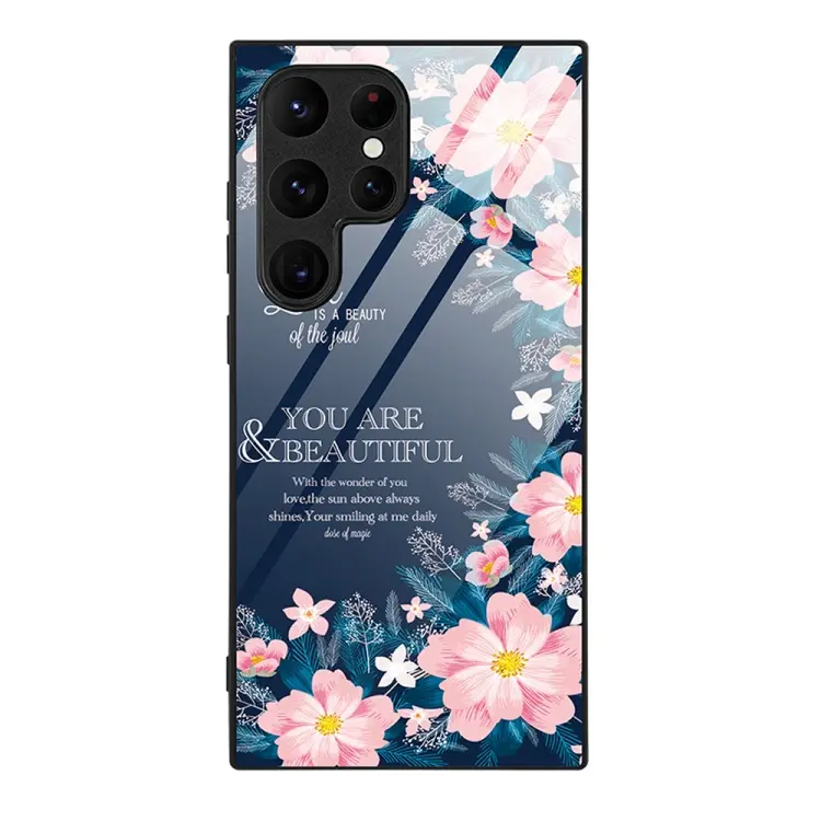 For Samsung Galaxy S24 Ultra 5G Colorful Painted Glass Phone Case(Flower)