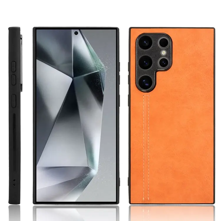For Samsung Galaxy S24 Ultra 5G Cow Pattern Sewing Back Cover Phone Case(Orange)