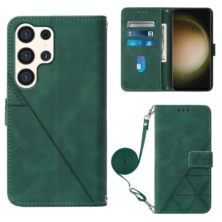 For Samsung Galaxy S24 Ultra 5G Crossbody 3D Embossed Flip Leather Phone Case(Dark Green)