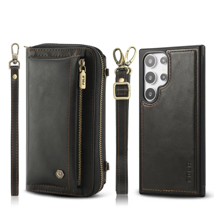 For Samsung Galaxy S24 Ultra 5G Crossbody Multi-functional Zipper Wallet Leather Phone Case(Black)
