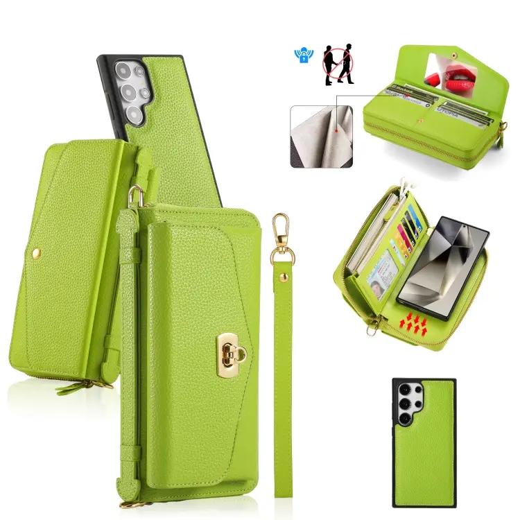 For Samsung Galaxy S24 Ultra 5G Crossbody Multi-functional Zipper Wallet Litchi Leather Phone Case(Green)