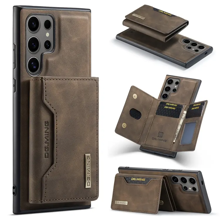 For Samsung Galaxy S24 Ultra 5G DG.MING M2 Series 3-Fold Multi Card Bag + Magnetic Phone Case(Coffee)