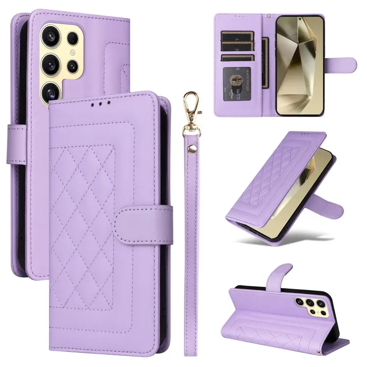 For Samsung Galaxy S24 Ultra 5G Diamond Lattice Leather Flip Phone Case(Light Purple)
