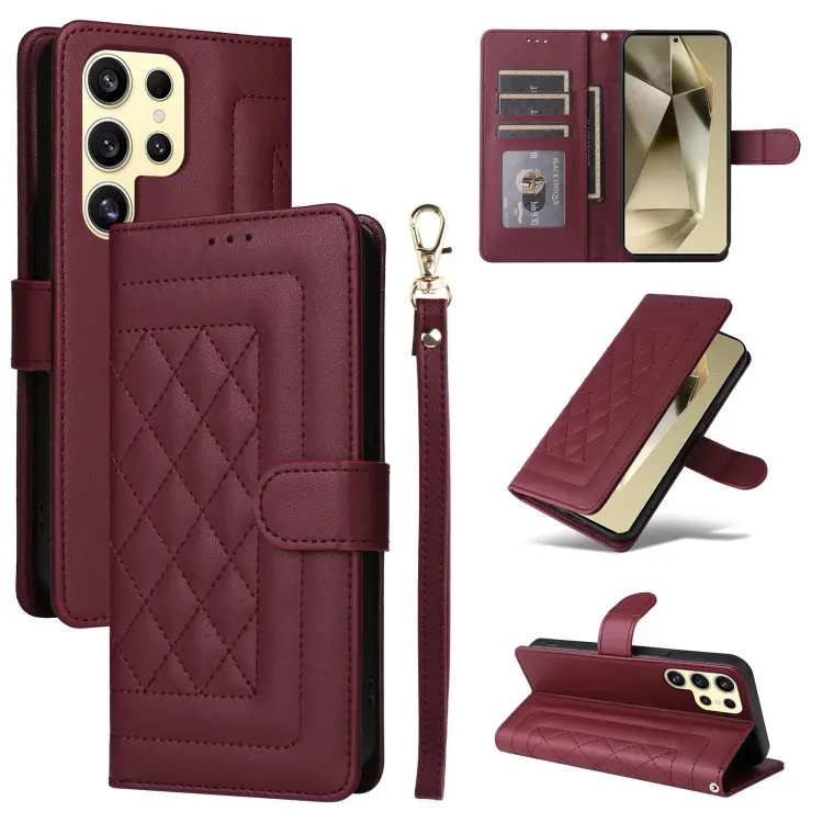 For Samsung Galaxy S24 Ultra 5G Diamond Lattice Leather Flip Phone Case(Wine Red)