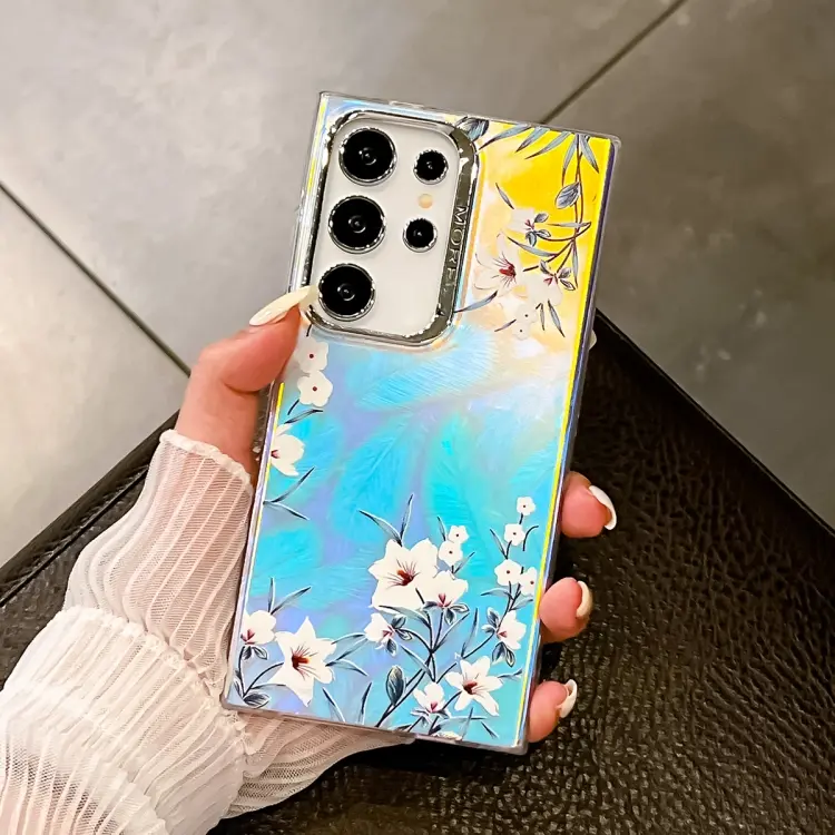 For Samsung Galaxy S24 Ultra 5G Electroplating Laser Flower Texture TPU Phone Case(Morning Glory AH16)