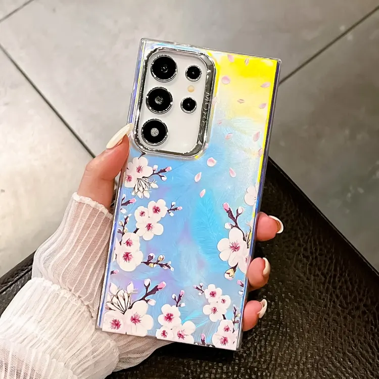 For Samsung Galaxy S24 Ultra 5G Electroplating Laser Flower Texture TPU Phone Case(Plum Blossom AH18)