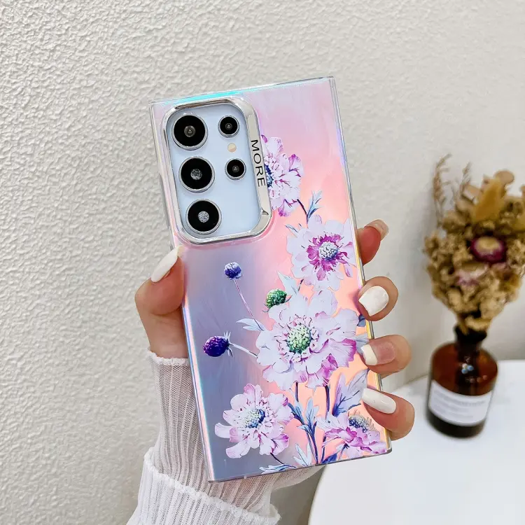 For Samsung Galaxy S24 Ultra 5G Electroplating Laser Flower Texture TPU Phone Case(Zinnia AH9)