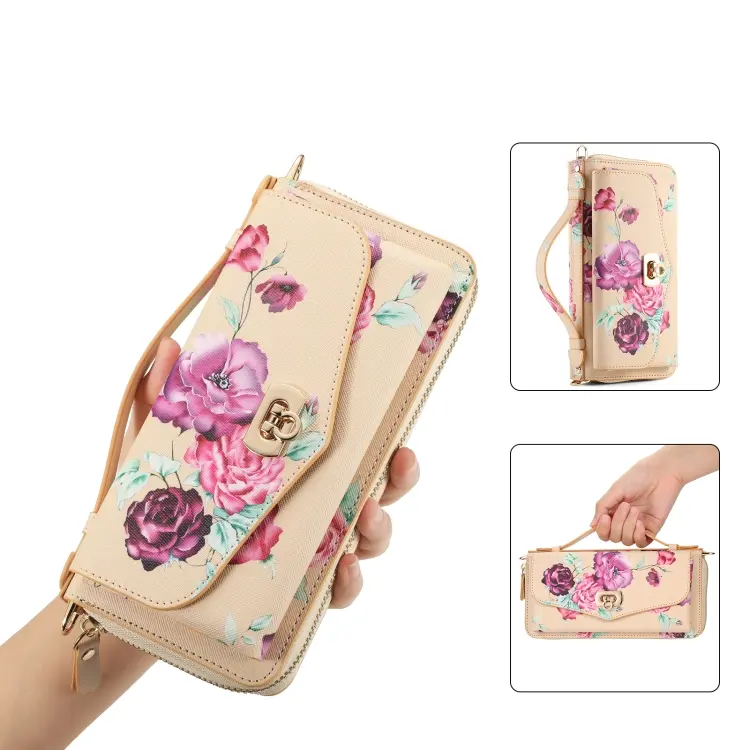 For Samsung Galaxy S24 Ultra 5G Flower Multi-functional Crossbody Zipper Wallet Leather Phone Case(Yellow)