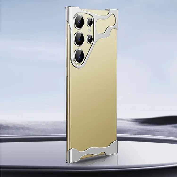 For Samsung Galaxy S24 Ultra 5G Frameless Metal Corner Pad Phone Case with Lens Film(Silver)