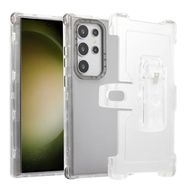 For Samsung Galaxy S24 Ultra 5G Frosted PC+TPU Phone Case with Back Clip(Transparent Black)