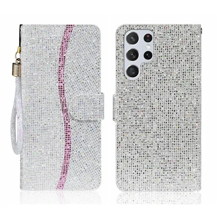 For Samsung Galaxy S24 Ultra 5G Glitter Powder Filp Leather Phone Case(Silver)