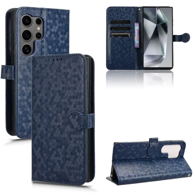 For Samsung Galaxy S24 Ultra 5G Honeycomb Dot Texture Leather Phone Case(Blue)