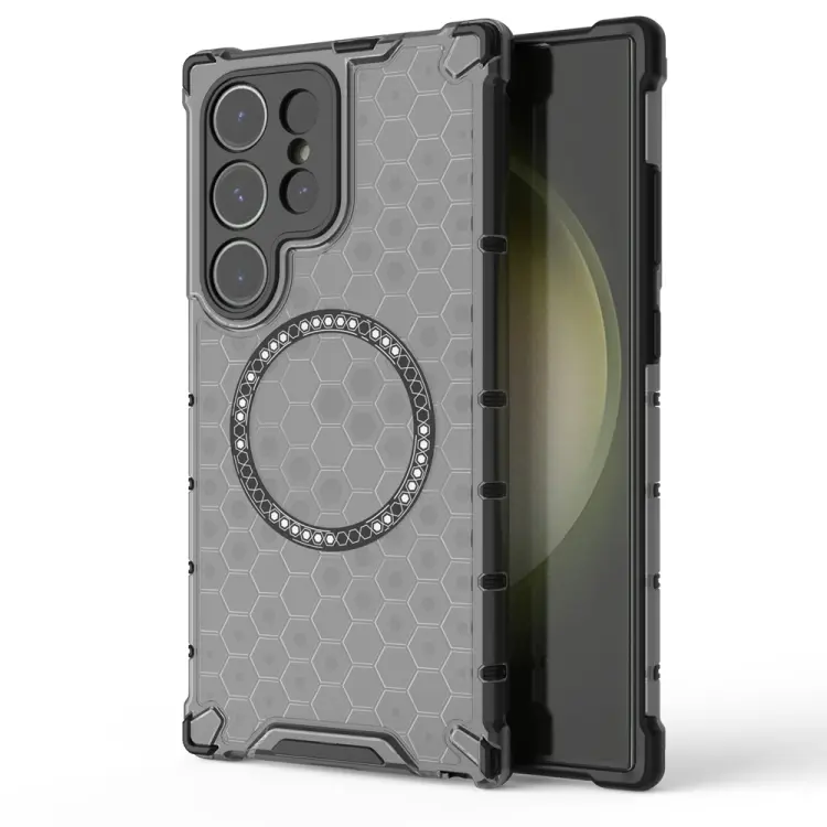 For Samsung Galaxy S24 Ultra 5G Honeycomb Magnetic Ring Shockproof Phone Case(Black)
