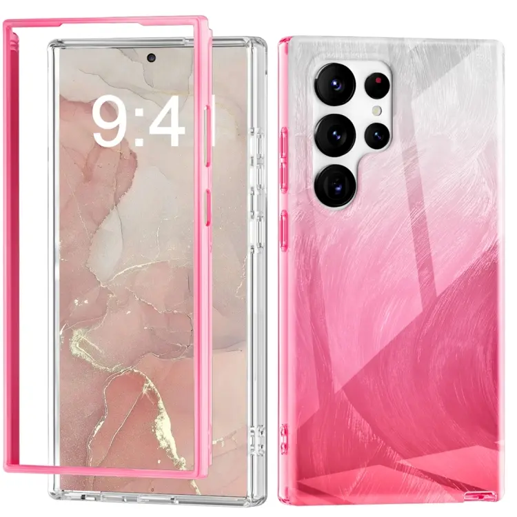 For Samsung Galaxy S24 Ultra 5G IMD Gradient Feather PC + TPU Phone Case(Rose Red)