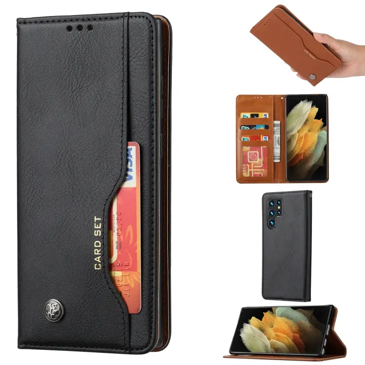 For Samsung Galaxy S24 Ultra 5G Knead Skin Texture Flip Leather Phone Case(Black)