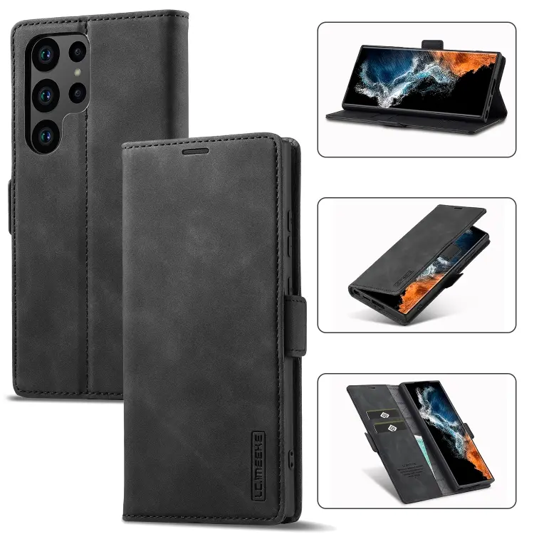 For Samsung Galaxy S24 Ultra 5G LC.IMEEKE Strong Magnetism Microfiber Leather Phone Case(Black)