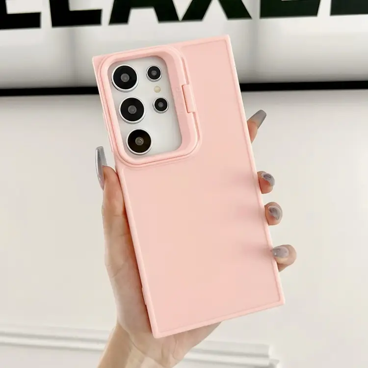For Samsung Galaxy S24 Ultra 5G Lens Frame Holder Shockproof Phone Case(Pink)