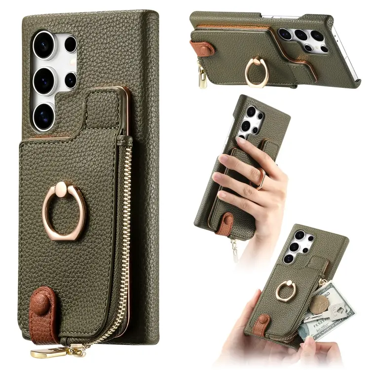 For Samsung Galaxy S24 Ultra 5G Litchi Leather Oil Edge Ring Zipper Wallet Back Phone Case(Green)