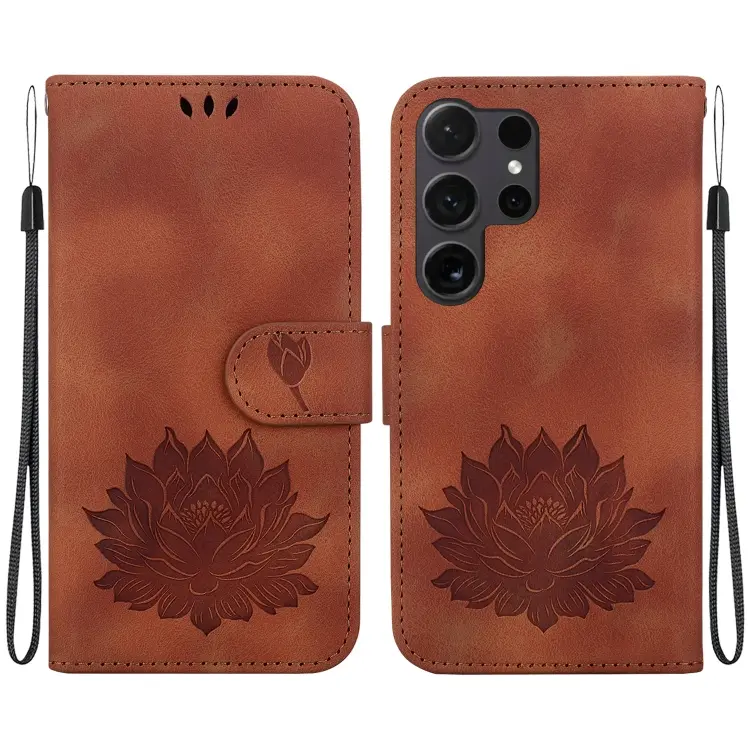 For Samsung Galaxy S24 Ultra 5G Lotus Embossed Leather Phone Case(Brown)
