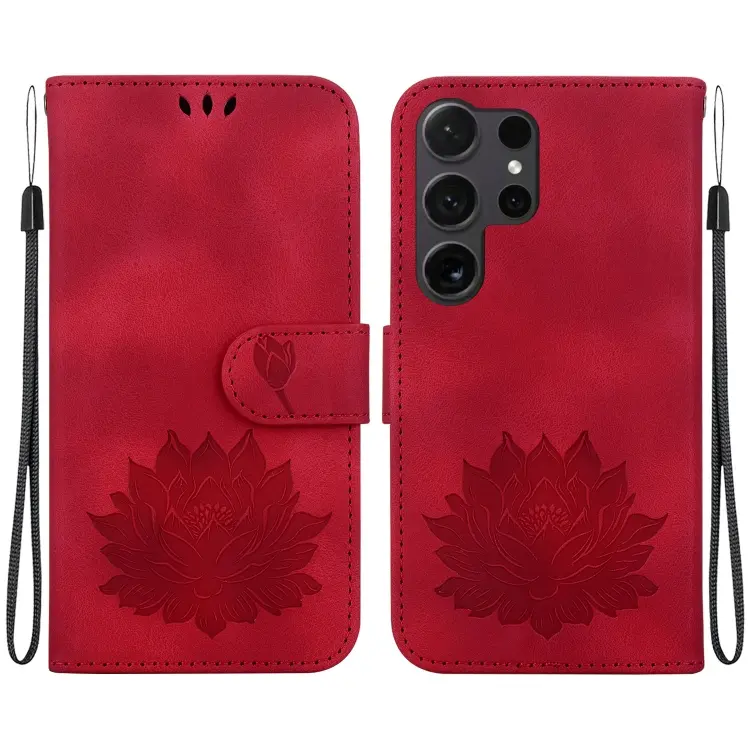 For Samsung Galaxy S24 Ultra 5G Lotus Embossed Leather Phone Case(Red)